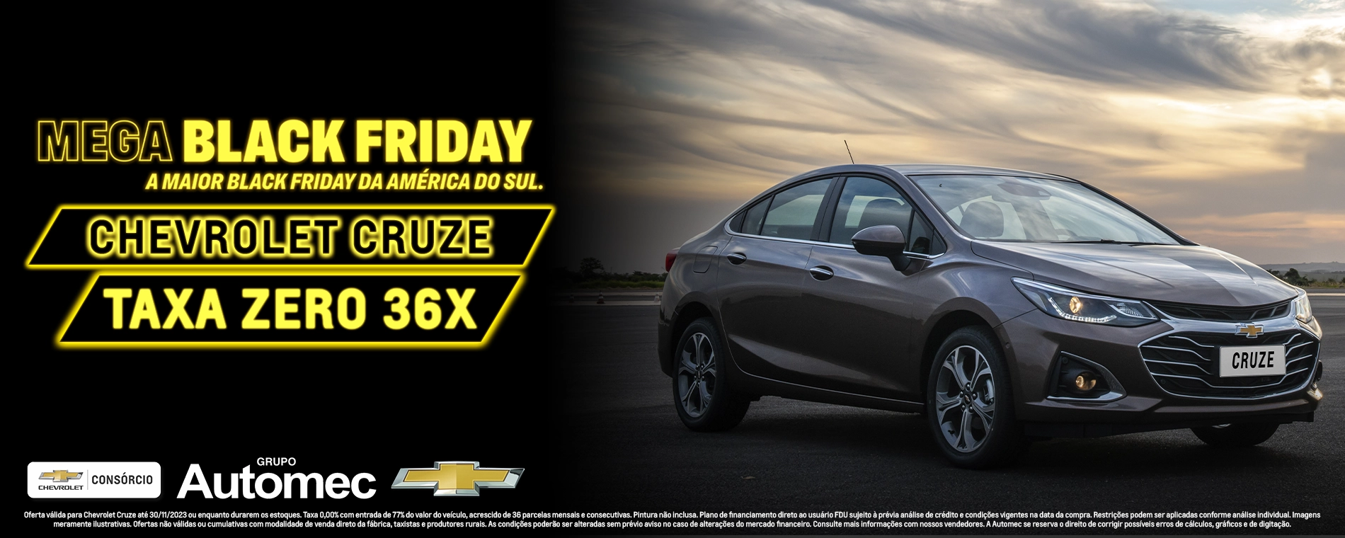 Mega Black Friday! Chevrolet Cruze com Taxa Zero em 36x